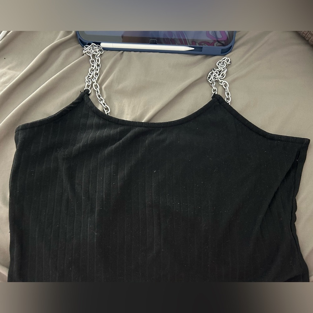 Ardene Black Ribbed Camisole with Silver Chain Straps